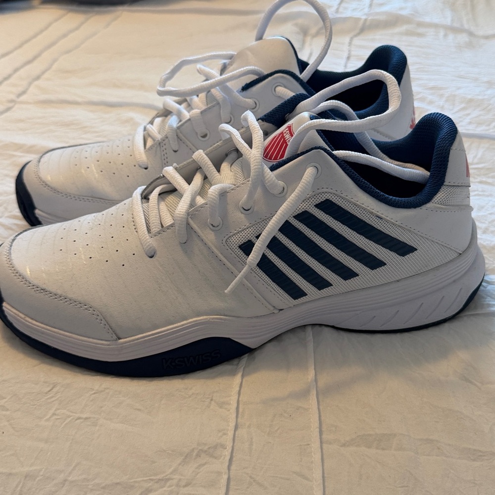 K-Swiss White and Blue Athletic Shoes